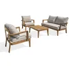 Image de DCB GARDEN Salon de Jardin Portofino 4 Places en Aluminium Imitation Bois - Marron