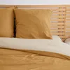 Image de CÔTE DECO Parure de Lit Effet Gaze de Coton 220x240 cm Adulte - Housse de Couette 220x240 cm + 2 Taies d'oreiller 63x63 cm Bi-Matière   Set en Microfibre Gaufrée et Lavée (Jaune)
