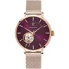 Image de Pierre Lannier - Montre Femme Automatique - Collection Automatic 307F988 - Boîtier Rond en Acier Doré-Rose - Bracelet Interchangeable Acier milanais Doré-Rose 16 mm - Étanche 30M - 3 Aiguilles