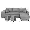 Image de LOUNGITUDE - Canapé d'angle réversible Convertible avec Coffre et 2 poufs en Tissu - Gris Clair - 3 + 2 Places