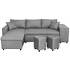 Image de LOUNGITUDE - Canapé d'angle réversible Convertible avec Coffre et 2 poufs en Tissu - Gris Clair - 3 + 2 Places