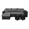 Image de LOUNGITUDE - Canapé d'angle réversible Convertible avec Coffre et 2 poufs en Microfibre et Simili - Noir/Gris - 3 + 2 Places