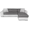 Image de LOUNGITUDE - Canapé d'angle réversible, Convertible avec Coffre et 2 poufs en Microfibre et Simili - Gris/Blanc - 3 Places + 2 poufs