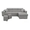 Image de LOUNGITUDE - Canapé d'angle réversible, Convertible avec Coffre et 2 poufs en Tissu - Gris - 3 Places + 2 poufs