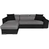 Image de LOUNGITUDE - Canapé d'angle réversible, Convertible avec Coffre et 2 poufs en Microfibre et Simili - Gris/Noir - 3 Places + 2 poufs