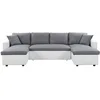 Image de LOUNGITUDE - Canapé panoramique Convertible avec 2 coffres - Simili et Microfibre - Blanc/Gris