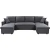 Image de LOUNGITUDE - Canapé panoramique Convertible avec 2 coffres - Tissu - Gris foncé