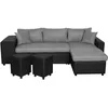 Image de LOUNGITUDE - Canapé d'angle réversible Convertible avec Coffre et 2 poufs en Tissu et Simili - Noir/Gris - 3 + 2 Places