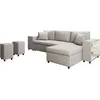 Image de LOUNGITUDE - Canapé d'angle Convertible avec Coffre, 2 poufs et étagère en Tissu - Naturel - 3 + 2 Places