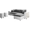 Image de LOUNGITUDE - Canapé d'angle Convertible avec Coffre, 2 poufs et étagère en Simili et Microfibre - Blanc/Gris - 3 + 2 Places