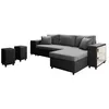 Image de LOUNGITUDE - Canapé d'angle Convertible avec Coffre, 2 poufs et étagère en Simili et Microfibre - Noir/Gris - 3 + 2 Places