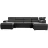Image de LOUNGITUDE - Canapé panoramique Convertible 2 coffres en Tissu et Simili - Noir/Gris foncé - 6 Places