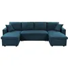 Image de LOUNGITUDE - Canapé panoramique Convertible avec 2 coffres - Tissu - Bleu pétrole