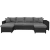 Image de Loungitude - Canapé panoramique Convertible avec 2 coffres et 2 poufs en Simili et Tissu Gris/Noir