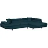 Image de LOUNGITUDE - Canapé d'angle Convertible avec Coffre Pieds Bois Noir en Tissu Bleu foncé