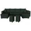 Image de LOUNGITUDE Canapé d'angle panoramique Oslo Convertible avec 2 coffres et 2 poufs en Velours côtelé