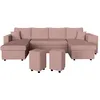 Image de LOUNGITUDE Canapé d'angle panoramique Oslo Convertible avec 2 coffres et 2 poufs en Velours côtelé