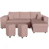 Image de LOUNGITUDE Canapé d'angle Mady Convertible avec Coffre, 2 poufs et étagère en Velours côtelé