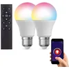 Image de KOZII, Pack de 2 Ampoules LED Connectées A60 E27, RVB avec Télécommande, Économie d'Énergie, Compatible avec Alexa et Google Home, Idéal pour Maison Intelligente.