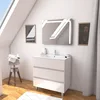 Image de AURLANE Ensemble Meuble de Salle de Bain Blanc 80 cm sur Pied 3 tiroirs + Vasque ceramique Blanche + Miroir