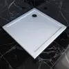 Image de Receveur de douche a poser carre extra plat en acrylique renforcee blanc finition pierre - 90x90 cm