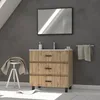 Image de AURLANE Ensemble Meuble de Salle de Bain - Chene Industriel - tiroirs -Pieds en Aluminium Noir Mat - Miroir