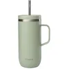 Image de QWETCH - Cold Cup 600ml avec Poignée et Paille - 24h Glacé & 12h Froid - Vert Tilleul - Gourde Isotherme en Inox, Tasse Thermo Café