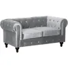 Image de Canapé Fixe Chesterfield Velours Aliza - 157 x 82 x 70 cm - 2 Places - Gris
