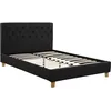 Image de Habitat et Jardin - Lit Double Emmy en Tissu Gris Foncé 140 x 190 cm | Cadre de Lit 2 Places | Sommier et Tête de Lit Inclus | Support à Lattes en Bois