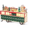 Image de Todeco Calendrier de l'Avent en bois, 24 Tiroirs à remplir, Calendrier de l'Avent Lumineux, Forme du bus, Décoration de Noël en Bois, 43 x 8,5 x 28 cm