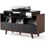 Image de NorStone Meuble Platine vinyle OSLO 1200   Rangement vinyle   Electroniques Hifi   3 tiroirs de rangement   Finition Noir/Noyer - 120 x 64,3 x 40 cm