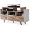 Image de NorStone Meuble Platine vinyle OSLO 1200   Rangement vinyle   Electroniques Hifi   3 tiroirs de rangement   Finition Blanc/Chê,e clair - 120 x 64,3 x 40 cm