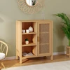 Image de Idomya - Buffet Eve 3 étagères et placard en cannage bois - 70x30x81 cm OS