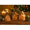 Image de KONTARBOOR Village de Noël Lumineux en Bois avec lumières LED, Ensemble de 3 Maisons et Personnages.