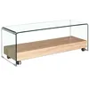 Image de Meuble TV en Verre Transparent - Plateau Base roulante en Bois décor chêne - Design Moderne - Ice