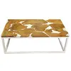 Image de Meubletmoi Table Basse rectangulaire en Teck et résine Blanche - Design Contemporain - Paulette