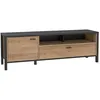 Image de Meuble TV L151 cm revêtement Effet chêne et décor Noir Mat - Design Moderne et Intemporel - Mode