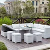 Image de CONCEPT USINE | Salon de Jardin Encastrable en Résine Tressée 10 Personnes | FIDJI Gris | Table Plateau en Verre + 4 Poufs + Grand Canapé avec Assise Inclinable en Bain de Soleil | Coffre de Rangement