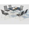 Image de CONCEPT USINE - Salon De Jardin Acier - Ensemble Mobilier d'Extérieur : Table Rectangulaire Plateau en Verre Trempé + 6 Chaises Empilables - Gris Foncé - Design Lusiana - Robuste & Résiste à l'eau