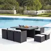 Image de CONCEPT USINE - Salon De Jardin Sunset 10 Personnes en Résine Tressée Et Aluminium Noir - 1 Table en Aluminium - 6 Fauteuils - 4 Poufs - Coussins Blanc - Encastrable, Résistant, Imperméable