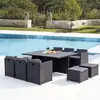 Image de CONCEPT USINE - Salon De Jardin Sunset 10 Personnes en Résine Tressée Et Aluminium Noir - 1 Table en Aluminium - 6 Fauteuils - 4 Poufs - Coussins Gris - Encastrable, Résistant, Imperméable