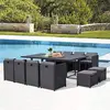 Image de CONCEPT USINE - Salon De Jardin Sunset 12 Personnes en Résine Tressée Et Aluminium Noir - 1 Table en Aluminium - 8 Fauteuils - 4 Poufs - Coussins Gris - Encastrable, Résistant, Imperméable