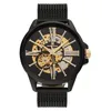 Image de Montignac   Montre Automatique Homme   Cadran Squelette Noir   Index Dorés Romains, Bâtons   Bracelet Maille Milanaise   Boîtier Acier 42 mm   Étanchéité 5 ATM   Style Élégant - MOW405