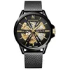 Image de Montignac   Montre Automatique Homme Noir   Cadran Squelette Mouvement Apparent   Bracelet Maille Milanaise 42 mm   Acier Inoxydable   Style Élégant Moderne - Montre pour Homme Modèle MOW403
