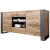 Image de Bestmobilier - Buffet Bas Willow Rectangulaire en Bois Gris avec Rangements 2 Portes 2 Tiroirs 2 Niches - Salle à Manger