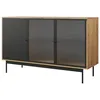 Image de Bestmobilier - Buffet Bas Lamia Rectangulaire en Bois Noir avec Rangements 3 Portes - Salle à Manger