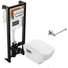 Image de Jacob Delafon Pack WC Suspendu sans Bride Struktura + abattant + Plaque + bâti + Porte-Rouleau EO Rond