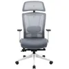 Image de REKT Office-R - Chaise de Bureau Ergonomique - 12 régalges - Fauteuil de Bureau avec Support Lombaire - Appuie tête - Profondeur d'assise - Assise 55Kg/M3 Confort (Blanc/Gris)