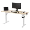 Image de REKT R-Desk 150 Wood   Bureau Gaming et télétravail 150×60 cm   Plateau Bois Clair texturé, Structure métal Blanc, Porte-gobelet, Support Casque et Passe-câbles, Charge 100 kg
