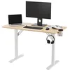 Image de REKT R-Desk 120 Wood   Bureau Gaming et télétravail Compact 120×60 cm   Plateau Bois Clair texturé, Structure métal Blanc, Porte-gobelet et Support Casque, Charge 100 kg